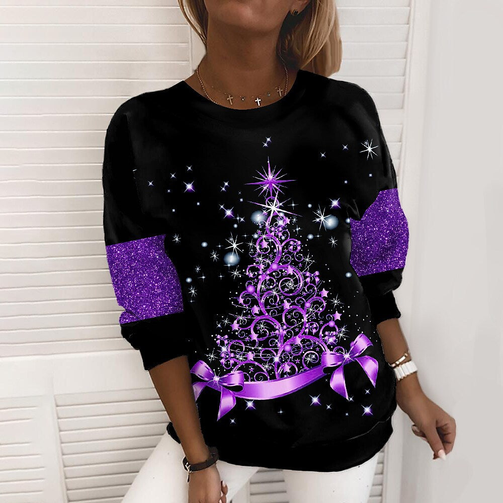 Bluza świąteczna damska z nadrukiem 3D – choinki i śnieżynki