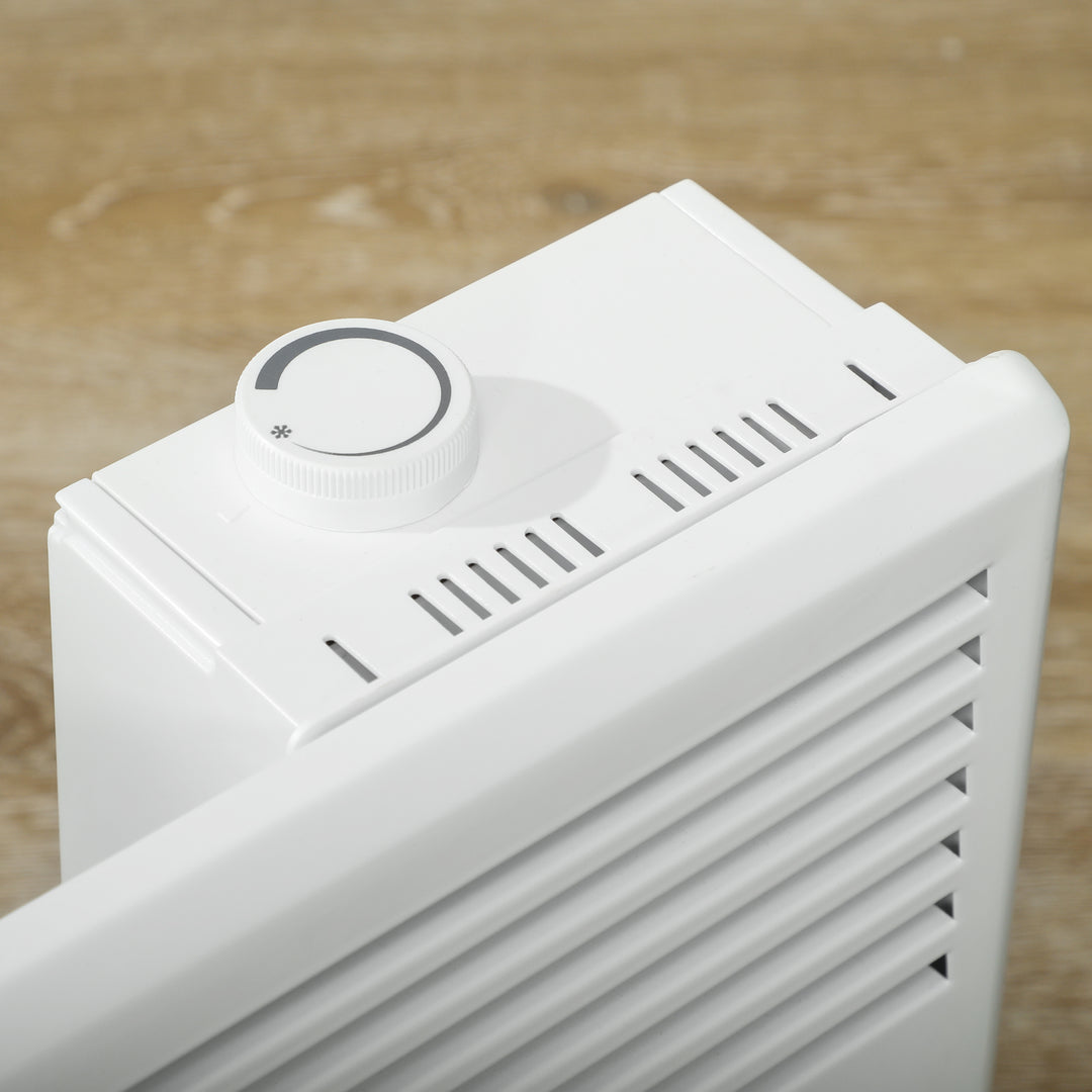 Biały konwektor elektryczny z pokrętłem termostatu