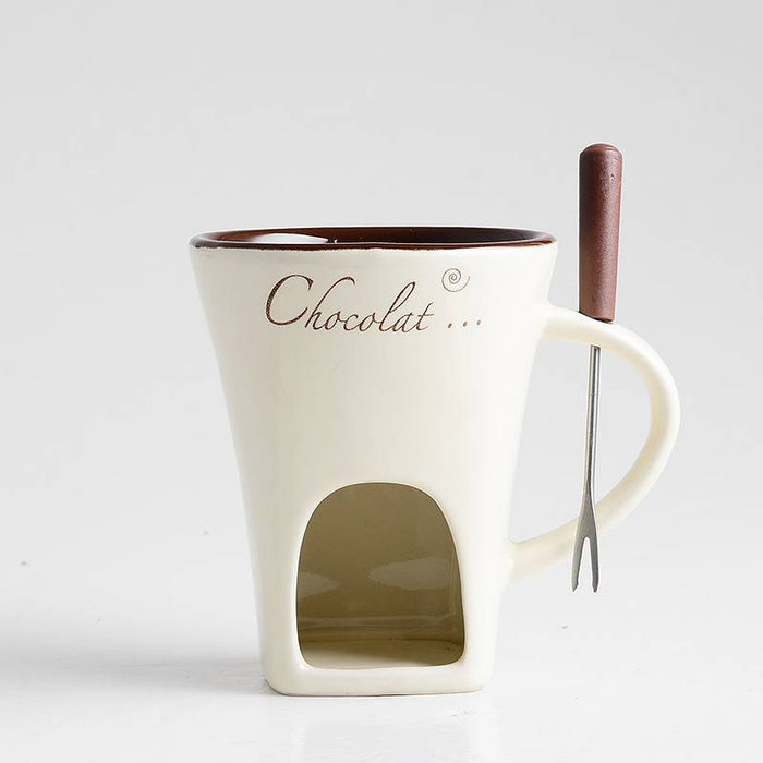 Ciepłowo Ceramiczny kubek do fondue z widelczykiem