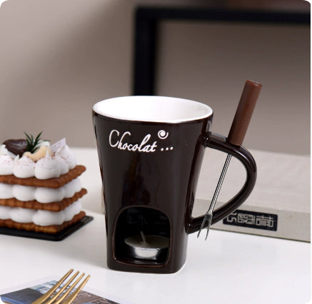 Ciepłowo Ceramiczny kubek do fondue z widelczykiem