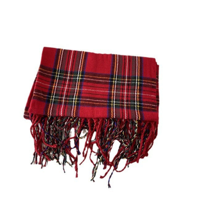 Ciepłowo Szal w czerwoną kratę tartan z frędzlami, 200 x 50 cm