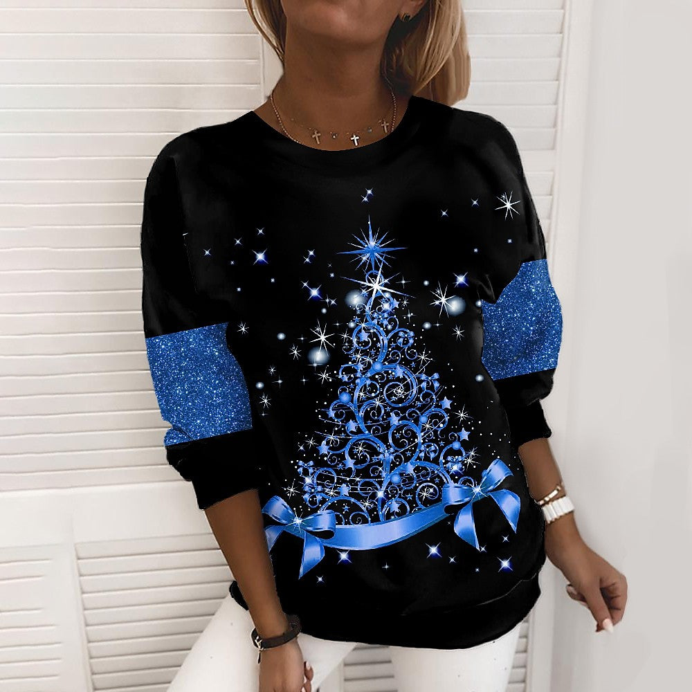 Bluza świąteczna damska z nadrukiem 3D – choinki i śnieżynki
