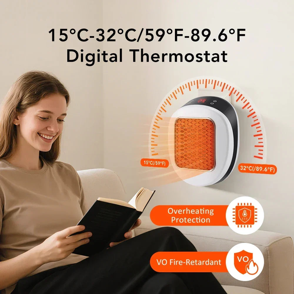 ThermoLux 600 W – mini grzejnik ścienny | kompaktowy grzejnik elektryczny z pilotem | grzejnik wtykowy z termostatem i timerem | nagrzewa w 3 sekundy