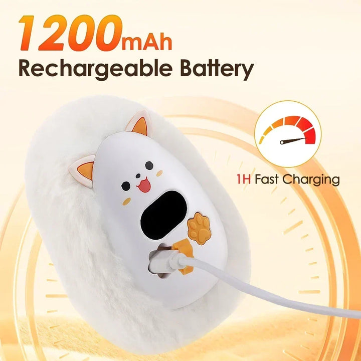 Elektryczny ogrzewacz do rąk Furrio Fox | Akumulator 1200 mAh | 3 poziomy ogrzewania i wyświetlacz cyfrowy | Miękka powierzchnia | USB typu C | Przenośny na zimę i do biura