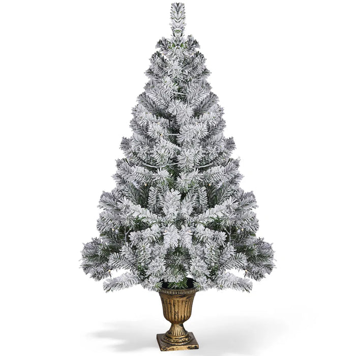 Ciepłowo Ośnieżona choinka 122 cm w doniczce z lampkami