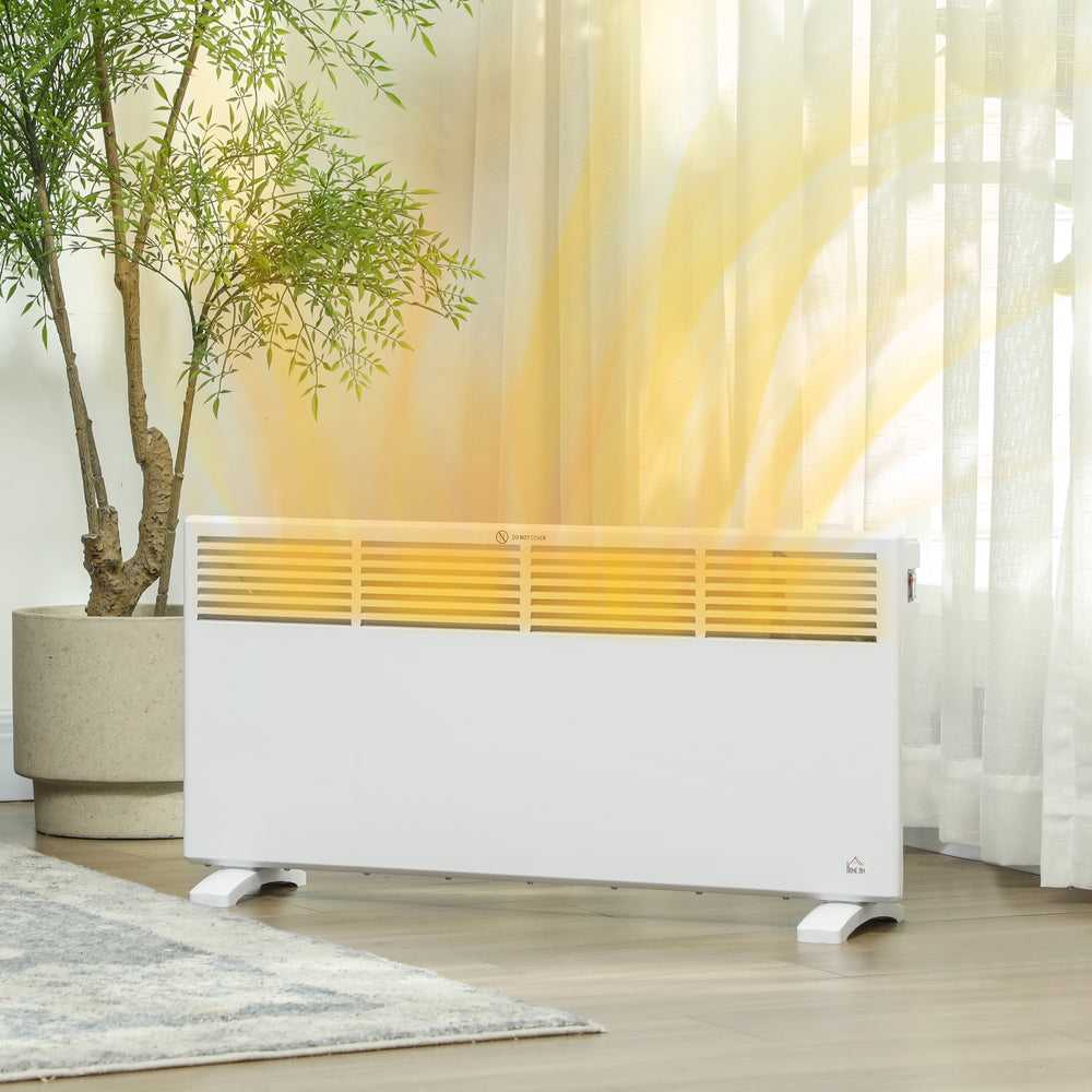 Biały konwektor elektryczny z pokrętłem termostatu