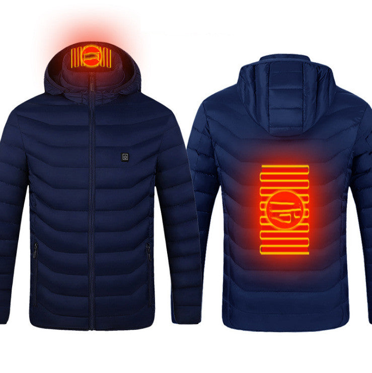 Ogrzewana kurtka USB z odpinanym kapturem, 2–9 stref, włókno węglowe, S–6XL