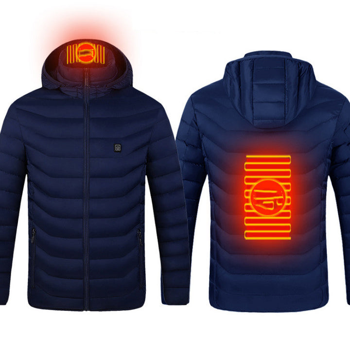 Ogrzewana kurtka USB z odpinanym kapturem, 2–9 stref, włókno węglowe, S–6XL