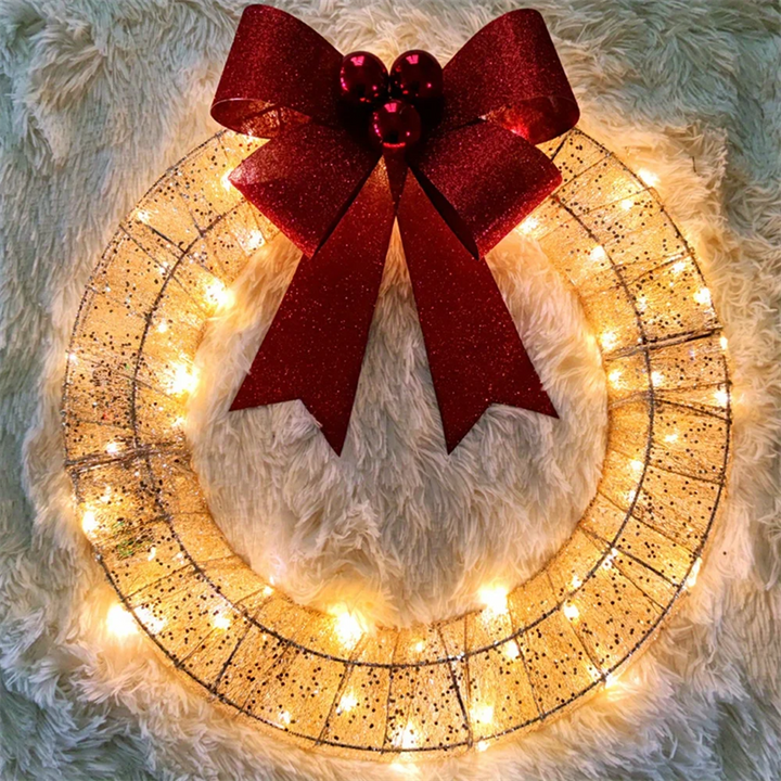 Świecący wieniec świąteczny LED 50 cm z dużą kokardą