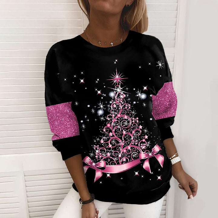 Bluza świąteczna damska z nadrukiem 3D – choinki i śnieżynki
