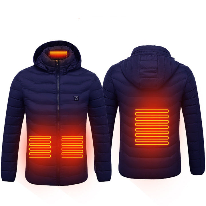 Ogrzewana kurtka USB z odpinanym kapturem, 2–9 stref, włókno węglowe, S–6XL