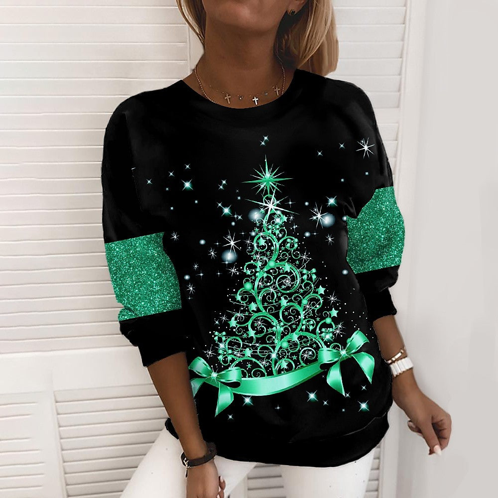 Bluza świąteczna damska z nadrukiem 3D – choinki i śnieżynki