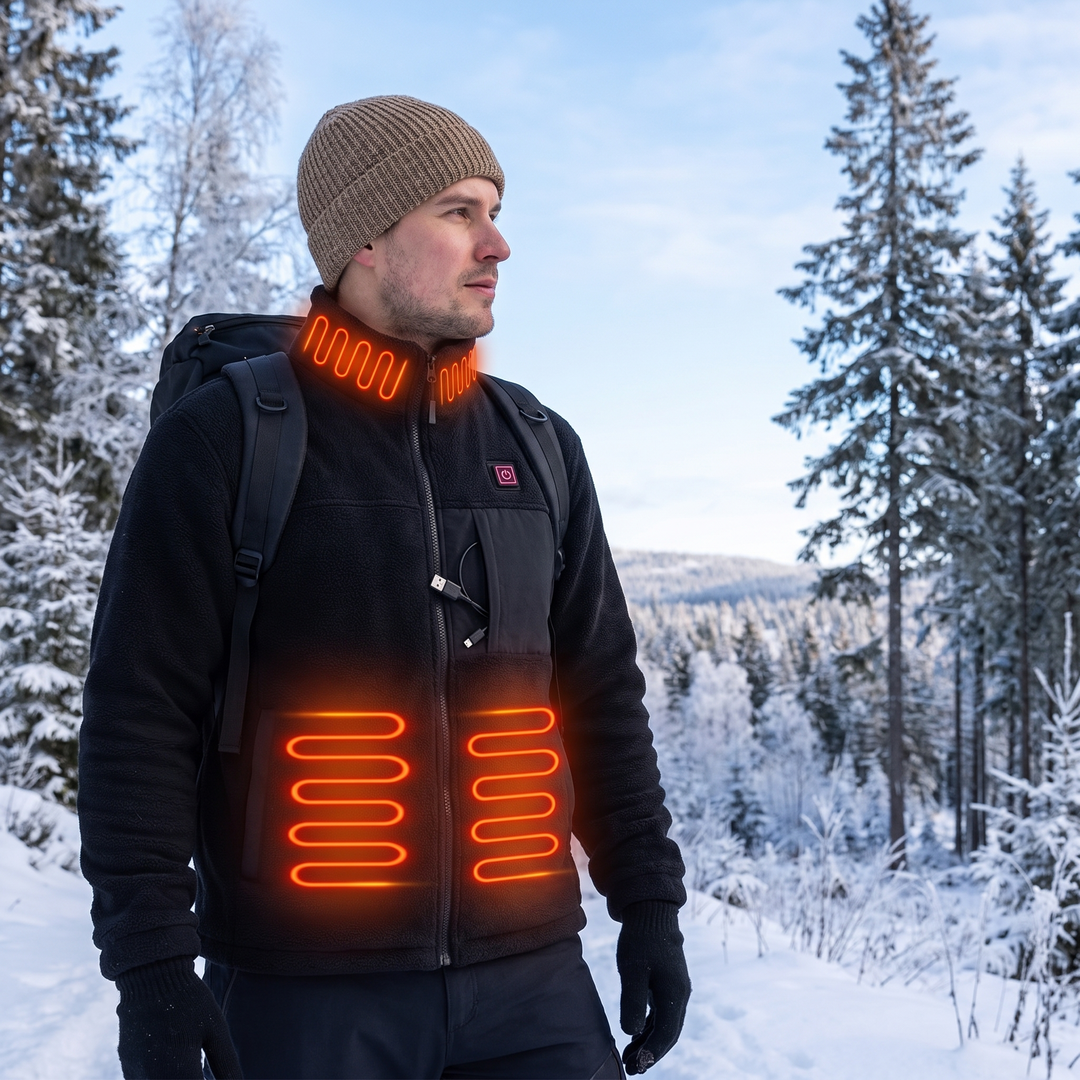 Inteligentna, podgrzewana kurtka polarowa unisex – zasilana przez USB, 4-strefowa, wiatroszczelna